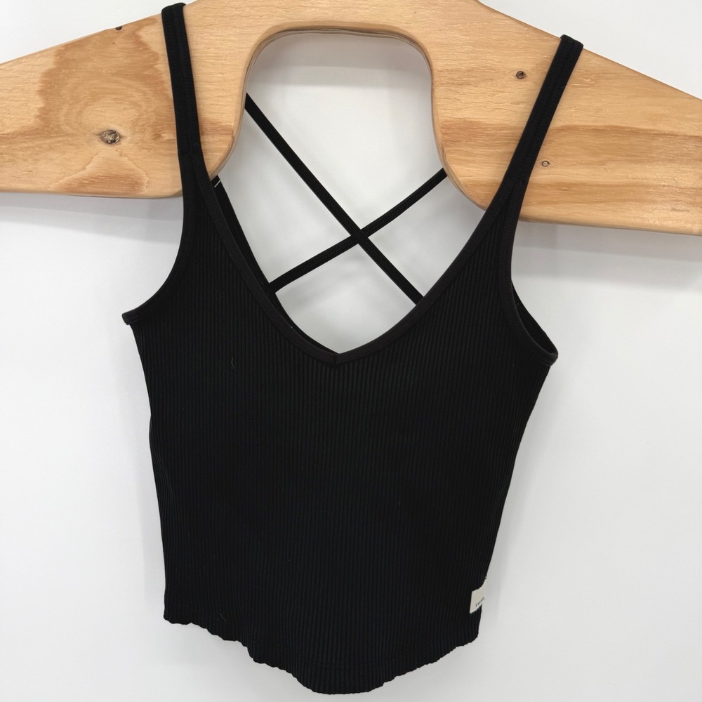 Vuori Tank Top Women XS Black VW189 Ribbed Crisscross Strappy Back Activewear